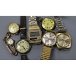 A 9ct Buren gent's wristwatch, two 9ct lady's watches, two silver watches and two others (7)