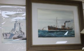 F.Patterson, 2 watercolours, 'HMS Rodney' and 'Scalby Wyke', largest 34 x 45cm, one unframed