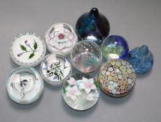 Ten paperweights including Caithness