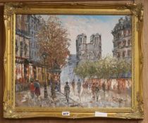 Barnett, oil on canvas, Paris street scene, signed, 40 x 50cm