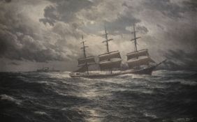 Schnars-Alquist, colour print, Shipping at sea, dated 1909, 61 x 94cm