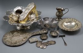 Mixed silver and other items including pedestal dish, bonbon dish, christening mug etc.