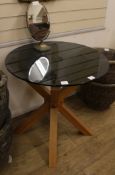 A contemporary oak and glass table, after Mario Bellini, associated top W.75cm