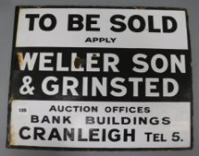 An advertising enamel sign Weller, Son & Grinstead Auction Office sign 41 x 51cm