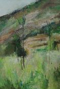 Barbara Robinson, oil on canvas, Trees in the New Lane against Le Carbonnier, signed and dated