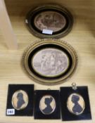 Three Victorian silhouettes and a pair of sepia prints