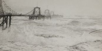 William Lionel Wyllie, etching, The Brighton Chain Pier, signed in pencil, 19 x 35cm