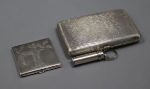 A German Kuppenheim textured 800 white metal cigarette case, a silver compact and a Cartier
