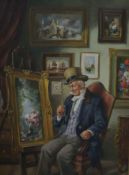 Hans Rudolf Richter (Austrian b.1920), oil on canvas, 'A Gallery', depicting a seated gentleman