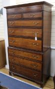 A George III mahogany banded oak chest on chest W.110cm