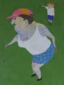 Elizabeth Sabala, gouache on paper, 'A game of boules', signed, Art Supermarket label verso, 30 x