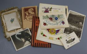A collection of postcards and sweetheart silk childs etc.