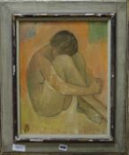 Alex Portner (1920-1982), oil on canvas, Seated nude, monogrammed, dated 1966 verso, 45 x 34cm