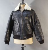 A modern Nickelson brown leather bomber jacket, medium size