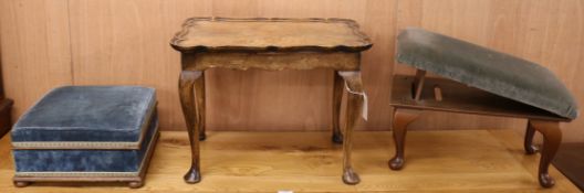 A footstool, ottoman stool and tray top table Footstool 50cm, W.37cm and W.55cm