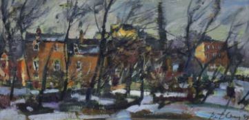 Llewellyn Petley-Jones, oil on canvas, 'Vale of Heath, Hampstead, Winter', signed and dated '59,
