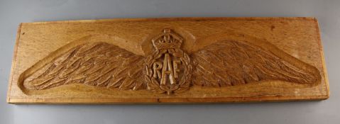 An RAF carved oak plaque, probably post 1940