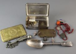 A group of badges, medals and ephemera, late 19th - mid 20th century including a silver table