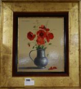 Piero Antonelli, oil on board, Poppies in a pewter flagon, signed, 29 x 24cm