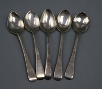 A set of four William IV III silver Old English pattern teaspoons and one other earlier teaspoon.