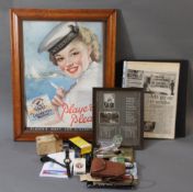Vintage Smoking and Kodak advertising ephemera, including a Player's Navy Cut Cigarettes poster,
