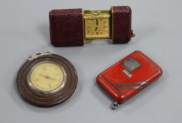 An Art Deco Rotary silver and enamel travelling watch, one other travelling watch and a pocket