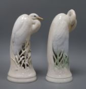 A pair of Copenhagen porcelain models of herons, one numbered 3002, (one a.f.)