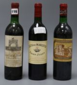 A bottle of Grand Vin de Leoville 1970, a bottle of Clos du Marquis 1985 and a bottle of Ducru