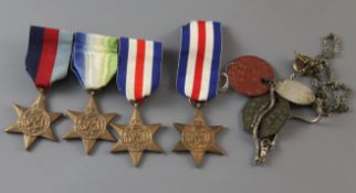 A WWII France & Germany Star to 1615547 T F J Cooney with dog tags etc. and an unattributed WWII