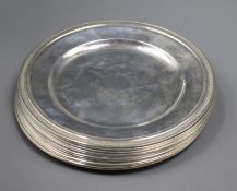 A set of twelve Italian 800 white metal circular dishes, 19.1cm, 76.5 oz.