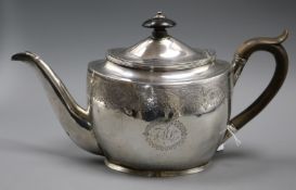 A George III oval silver tea pot, Alice & George Burrows II, London, 1804, maker's mark double