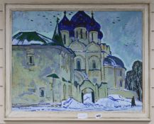 Yuri Matushevski, Russian School oil, White Cathedral, signed dated 1968 53 x 69cm