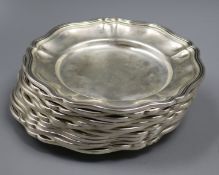 A set of twelve Peruvian silver 925 white metal petal rimmed dishes, 15.8cm, 43.5 oz.