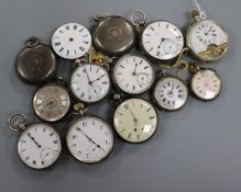 Thirteen assorted pocket and fob watches including Hebdomas style, Fairclough movement and silver.