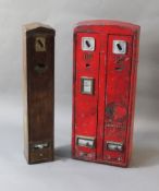 Two enamel cigarette vending machines, early 20th century, one with twin dispenser 'Wild Woodbines