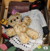 A collection of toys, a child's tea set, a teddy etc