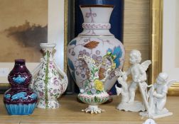 A Rosenthal porcelain cherub glass vase and four other items