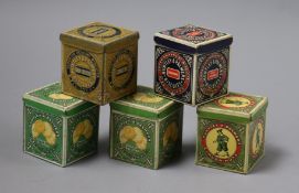 Five Huntley & Palmers small cube shaped biscuit tins height 4.5cm