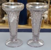 A pair of silver mounted cut glass trumpet vases, Birmingham, 1925, 24.5cm.