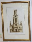 Andrew Ingamells, limited edition engraving, St George in the East, signed in pencil, 52 x 34cm