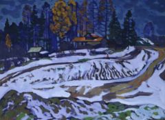 Yuri Matushevski, Russian School, oil, Evening Snow, signed and dated 1965 51 x 69cm