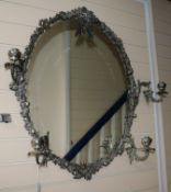 A metal oval girondale mirror, 4 branch