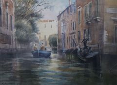 Albert Houghton, watercolour, The Marin Canal, Venice, signed, 34 x 46cm and another 'Reflections,