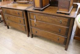 A near pair of 1920's oak chests W.99cm