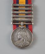 Boer War - a QSA medal with 5 clasps to 4708 Private T. Little, 1st Royal Dragoons, in a leather