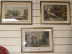 English School, 3 watercolours, River landscapes including Bodiam Castle, 20 x 32cm