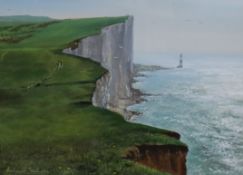 Andrew Dandridge, watercolour and gouache, Beachy Head Lighthouse, signed, 28 x 38cm