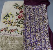 Two 19th century silk embroidered panels and a silk stole