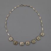 A Theodor Fahrner 925 silver and turquoise cabochon set necklace, 42cm.