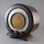 An Ekco bakelite Art Deco circular radio, Type A22